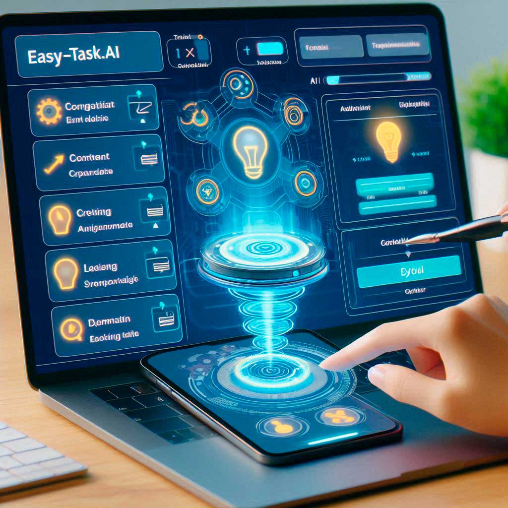Interfaz de la herramienta ia Easy-task.ai mostrando funcionalidades para generar contenido y automatizar tareas.